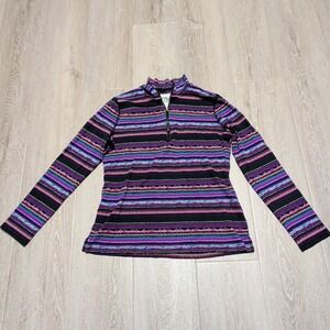 Chaps Sport Womens Large Quarter Zip Pullover Cotton Southwestern Stripe Black
